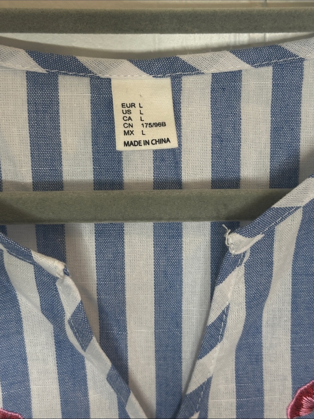 Source Unknown Blue & White Striped Embroidered Flutter Sleeve Top - Picture 3 of 5